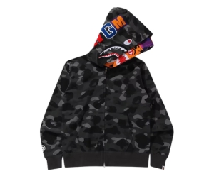 Buy Bape Color Camo Tiger Shark Wide Full Zip Double Hoodie Black (SS21) at Sasom – Authentic and Ready to Ship