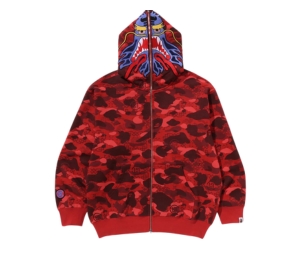Buy Bape X Clot Camo Shark Relaxed Fit Full Zip Hoodie Red at Sasom – Authentic and Ready to Ship
