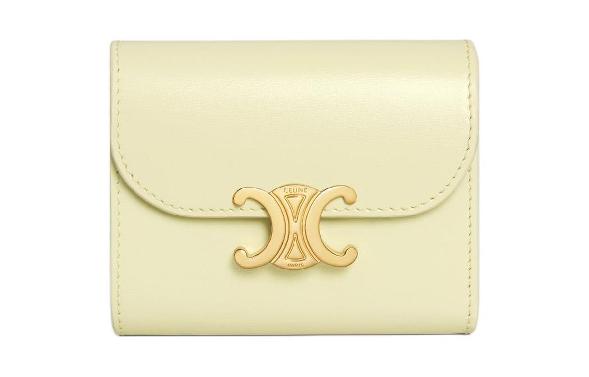 ✨未使用品✨CELINE ♠︎ Vintage ♠︎ yellow Wallet CELINE Shiny Smooth Calfksin Triomphe Compact Wallet Soft