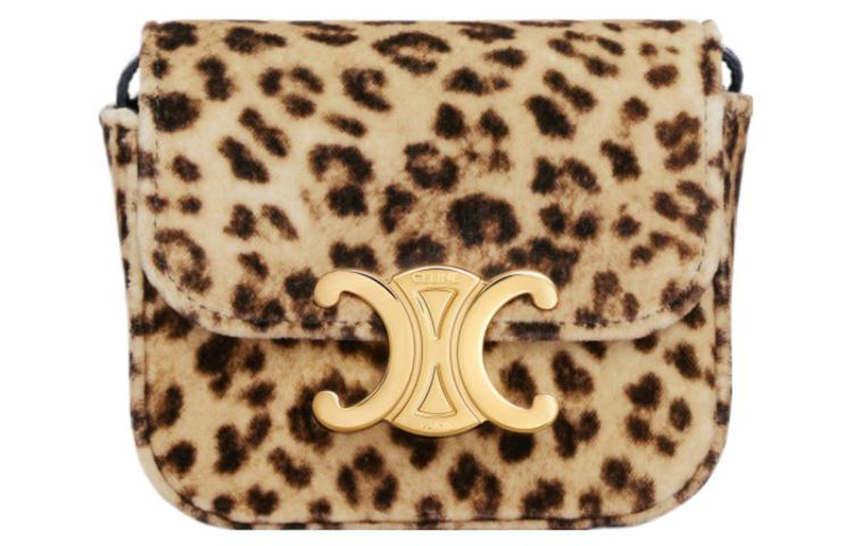 Celine Velour Shoulder Bag Crossbody Bag Mini Women's Leopard