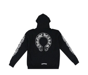 Buy Chrome Hearts Horseshoe Floral Cross-Sleeve Zip Up Hoodie Black White at Sasom – Authentic and Ready to Ship
