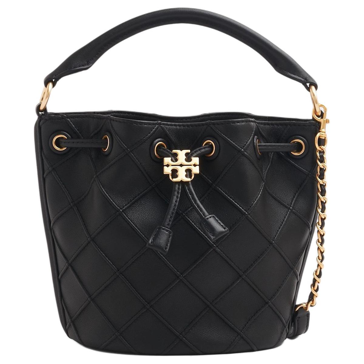 TORY BURCH Fleming Leather Bucket Bag One Shoulder Crossbody Handbag Small Size Women's Black