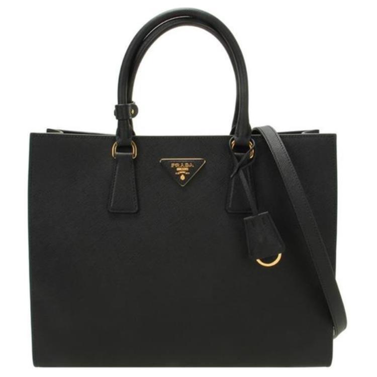 Prada Calfskin Tote Bag, Shopping Bag, Shoulder Bag, Crossbody Bag, Handbag Medium Size Women's Black