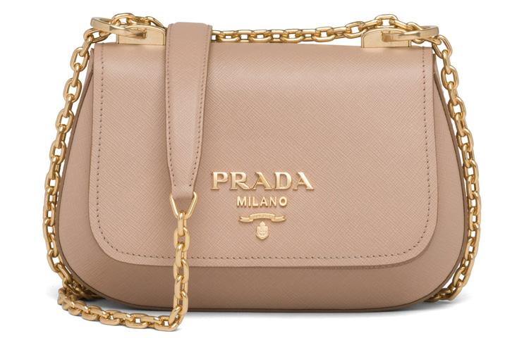 Prada Saffiano Leather Shoulder Bag Women's Cameo Brown Beige