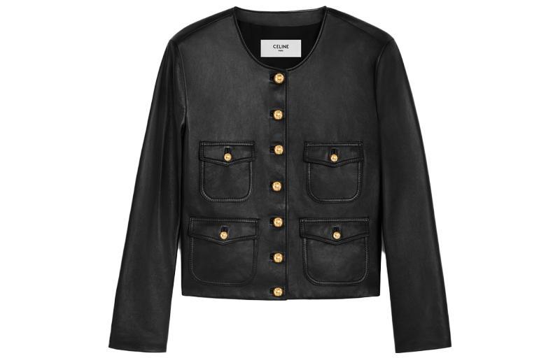 SASOM apparel Celine Leather Jacket Women's Black Check the