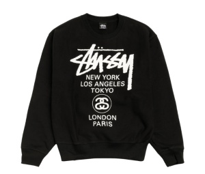 Buy Stussy World Tour Crew Pigment Dyed Black at Sasom – Authentic and Ready to Ship