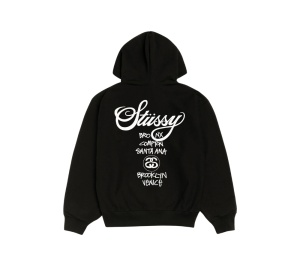 Buy Stussy World Tour Zip Hoodie Black at Sasom – Authentic and Ready to Ship