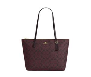 Buy Coach Zip Top Tote Canvas With Leather Tote Bag Handbag Shoulder Bag Shopping Bag Large Size Women's Gold & Deep Red at Sasom – Authentic and Ready to Ship