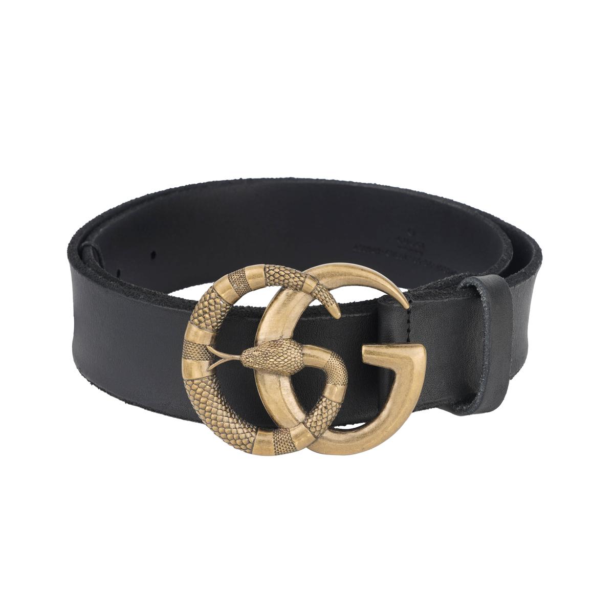 SASOM accessories Gucci Leather Belt Double G Buckle With Snake