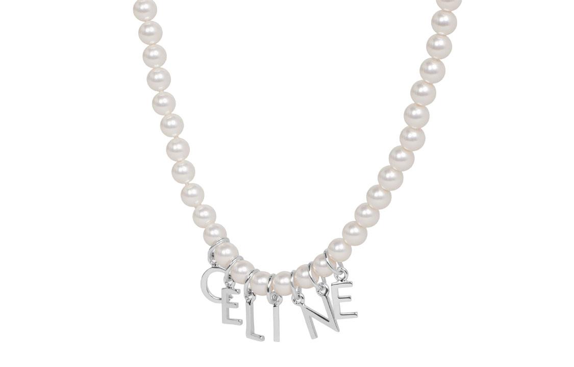 【CELINE】MONOCHROMS STRASS NECKLACE CELINE WOMEN'S MONOCHROME Strass Lettering Necklace (Silver
