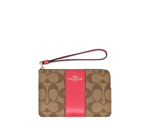 Buy Coach Corner Zip Wristlet In Signature Canvas Khaki And Bold Pink at Sasom – Authentic and Ready to Ship