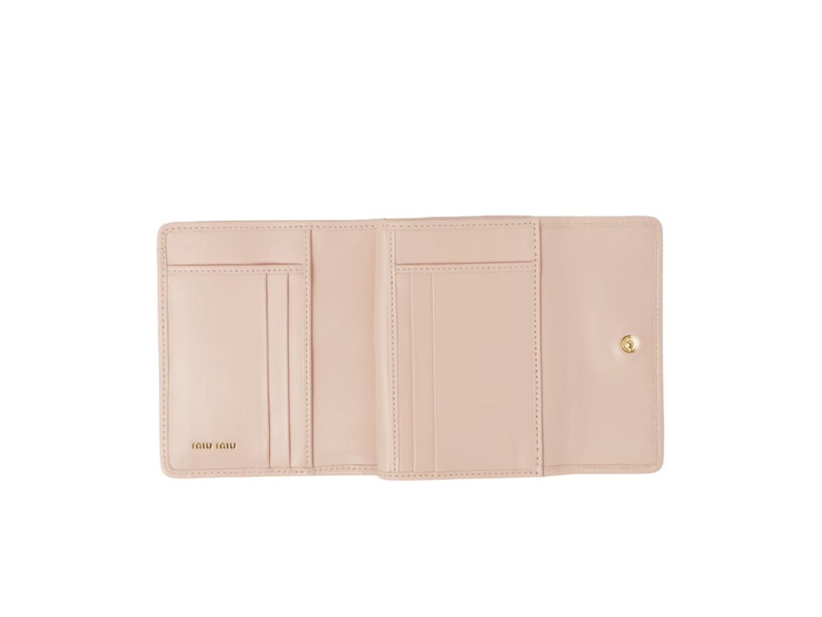 Miu Miu Small Matelasse Nappa Leather Wallet In Gold