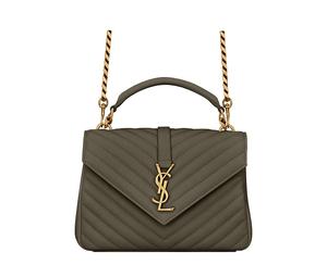 Buy Saint Laurent College Quilting Leather Handbag Shoulder Bag Crossbody Bag Medium Size Women's Gray Khaki at Sasom – Authentic and Ready to Ship