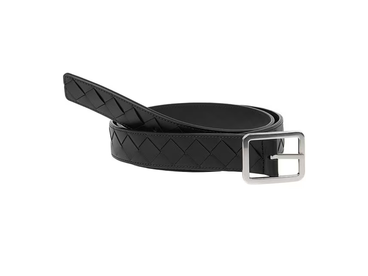 Bottega Veneta Leather Belt In Sliver Hardware With Black