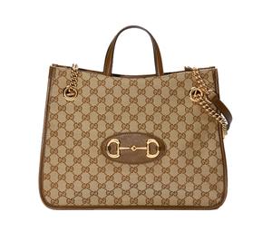 Buy Gucci Horsebit 1955 Canvas With Leather Tote Bag Shopping Bag Handbag Shoulder Bag Medium Size Unisex Ebony/Brown at Sasom – Authentic and Ready to Ship