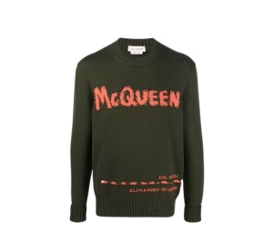 Buy Alexander McQueen Jacquard Logo Sweater Olive Green at Sasom – Authentic and Ready to Ship