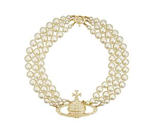Buy Vivienne Westwood Choker Three Row Pearl Bas Relief at Sasom – Authentic and Ready to Ship
