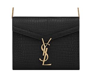Buy Saint Laurent Crocodile Embossed Shiny Leather Chain Wallets Envelope Bag Crossbody Bag Shoulder Bag Women's Black at Sasom – Authentic and Ready to Ship