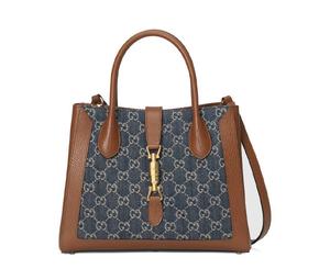 Buy Gucci Jackie 1961 Canvas With Leather Trim Tote Handbags Shoulder Bags Medium Size Unisex Gray Blue Multicolor at Sasom – Authentic and Ready to Ship