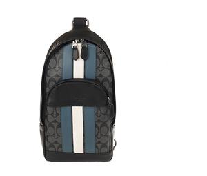 Buy Coach Houston Cow Leather PVC Sling Bag Small Size Men's Black With Blue/White Stripes at Sasom – Authentic and Ready to Ship