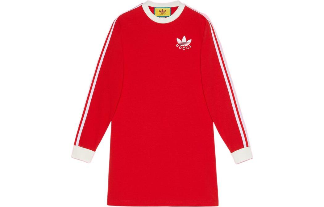 adidasGUCCI赤い長袖カジュアルドレス ADIDAS x GUCCI T-SHIRT DRESS LONG SLEEVE RED WOMEN'S SIZE S