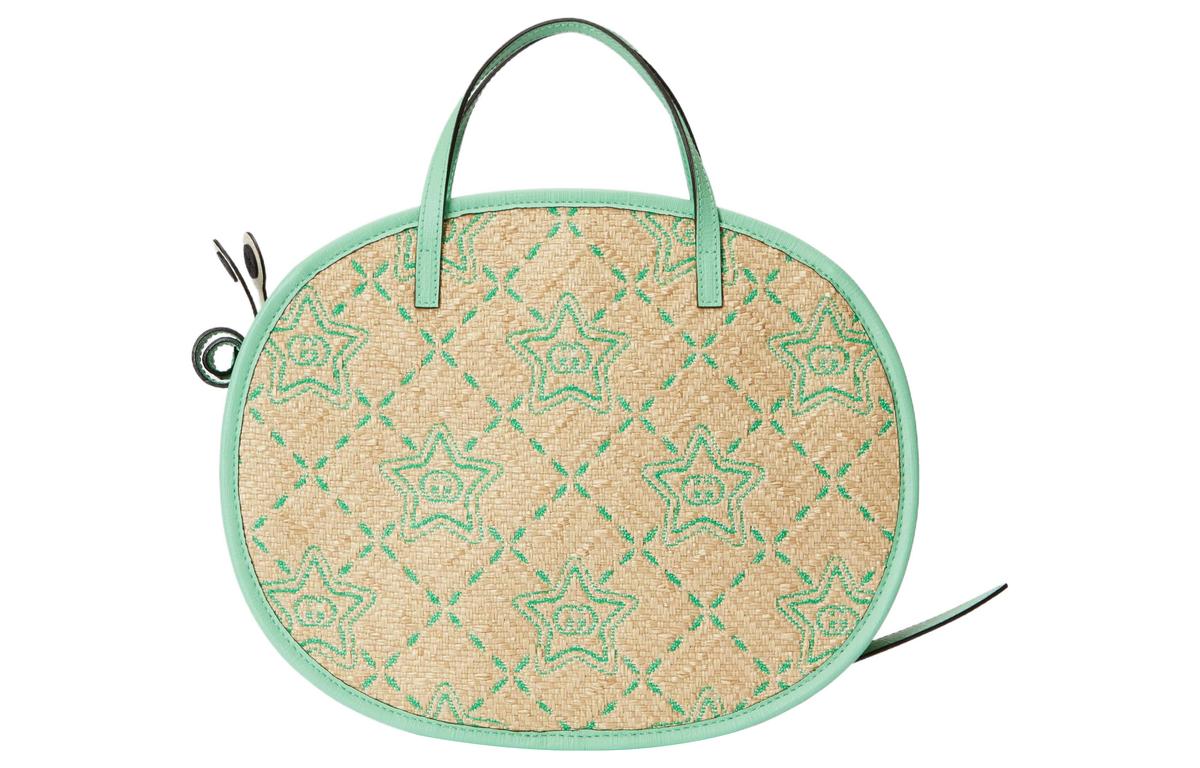 Gucci Raffia With Leather Handbag Regular Kids' Beige/Light Green