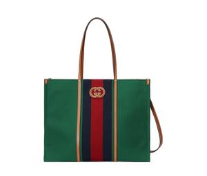 Buy Gucci Cotton Fabric With Leather Tote Bag Shopping Bag Handbag Large Size Men's Green/Red/Dark Blue at Sasom – Authentic and Ready to Ship