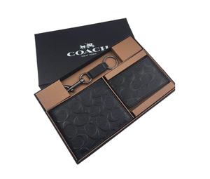 Buy Coach Boxed Cross-Stitch Leather 3-in-1 Keychain Clip Wallet Gift Box Set Men's Black at Sasom – Authentic and Ready to Ship