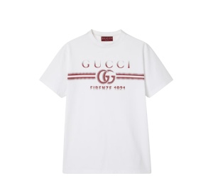Buy Gucci Cotton Jersey T-Shirt With Gucci Print White at Sasom – Authentic and Ready to Ship