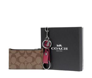 Buy Coach Boxed Canvas With Leather Card Wallet With Keychain Box Women's Dark Brown & Red at Sasom – Authentic and Ready to Ship