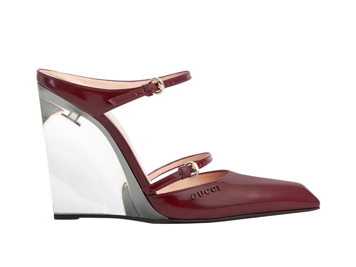 Gucci Wedge Mule In Gucci Rosso Ancora Red Shiny Leather