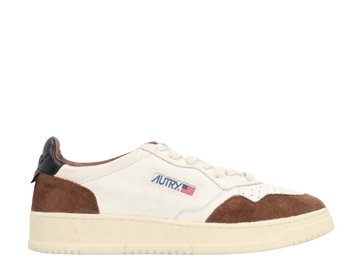 Autry Medalist Low Sneaker In Suede Brown And Soft Goatskin Color White ...