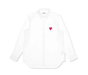 Buy CDG Play Red Emblem Button Up Shirt White at Sasom – Authentic and Ready to Ship