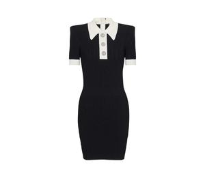 Buy BALMAIN Short-Sleeved Ribbed Knit Polo Mini Dress at Sasom – Authentic and Ready to Ship