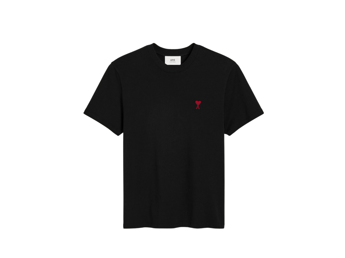 AMI PARIS★HEART LOGO S/S T-SHIRT - BFUTS035 724 100 114383 Black Red Ami De Coeur T-Shirt | AMI PARIS