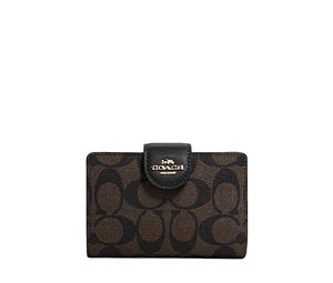 Buy Coach Corner Zip Canvas With Leather Wrist Bag Clutch Mahjong Wallet Medium Size Women's Dark Brown/Black at Sasom – Authentic and Ready to Ship