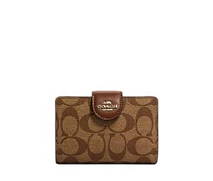 Buy Coach Corner Zip Canvas With Leather Clutches Wallets Medium Size Women's Brown at Sasom – Authentic and Ready to Ship