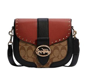 Buy Coach Georgie Leather Saddle Bag Shoulder Bag Crossbody Bag Medium Size Women's Brown Black Red Brown at Sasom – Authentic and Ready to Ship