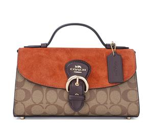 Buy Coach Kleo Canvas Cow Leather Patchwork Handbag Shoulder Bag Crossbody Bag Medium Size Women's Orange/brown at Sasom – Authentic and Ready to Ship