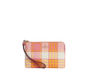 Buy Coach Corner Zip Coated Canvas With Leather Wrist Bags Clutches Small Size Women's _Nsec Pink & Yellow at Sasom – Authentic and Ready to Ship