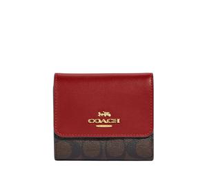 Buy Coach Trifold Wallet Signature Coated Canvas With Smooth Leather Card Holder Wallet Small Size Women's Brown & Red at Sasom – Authentic and Ready to Ship