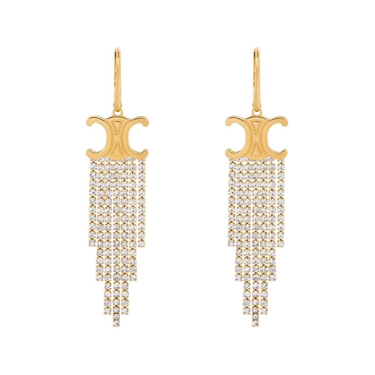 【国内発送】TRIOMPHE RHINESTONE EARRINGS IN BRASS Triomphe Rhinestone Earrings in Brass with Rhodium Finish