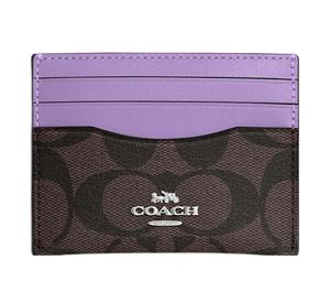 Buy Coach Card Case Canvas With Leather ID Card Holder Card Clip Card Wallet Women's Dark Brown With Purple Accents at Sasom – Authentic and Ready to Ship
