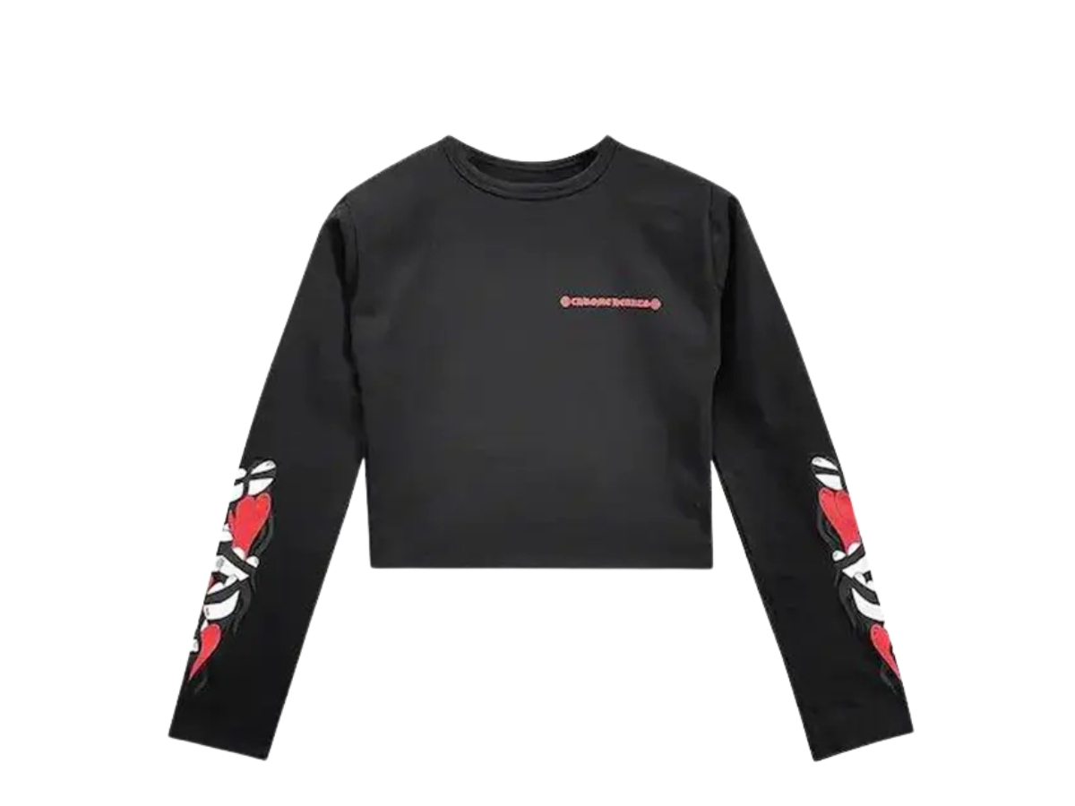 Chrome Hearts Matty Boy Sick Heart Long-Sleeve Crop Top Black