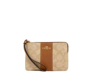 Buy Coach Corner Zip Coated Canvas With Recycled Leather Clutch Small Size Women's Gold & Light Khaki & Light Saddle Brown at Sasom – Authentic and Ready to Ship