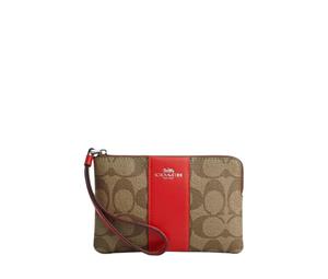Buy Coach Corner Zip Coated Canvas Recycled Leather Clutch Small Size Women's Silver & Khaki & Miami Red at Sasom – Authentic and Ready to Ship