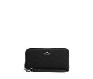 Buy Coach Zip Around Iconic Jacquard Cow Leather Wallet Small Size Women's Silver & Black at Sasom – Authentic and Ready to Ship