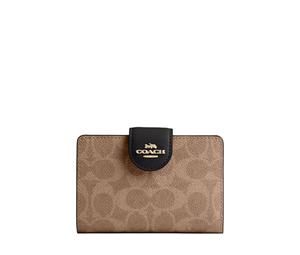 Buy Coach Signature Leather Wallet Medium Size Women's Tan & Black at Sasom – Authentic and Ready to Ship