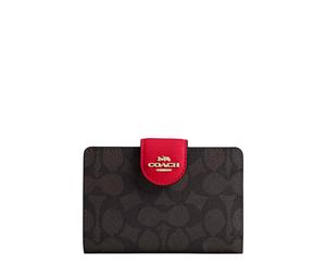 Buy Coach SignatureCanvas High-quality Leather Wallet Medium Size Women's Walnut Wood With Red Accents at Sasom – Authentic and Ready to Ship