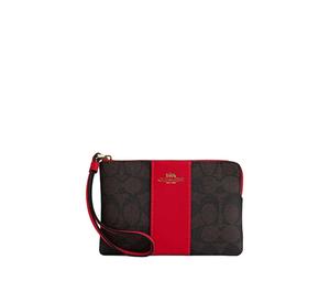 Buy Coach Corner Zip Artificial Leather Bonded Cow Split Leather Wrist Bags Clutches Small Size Women's Walnut & Red at Sasom – Authentic and Ready to Ship